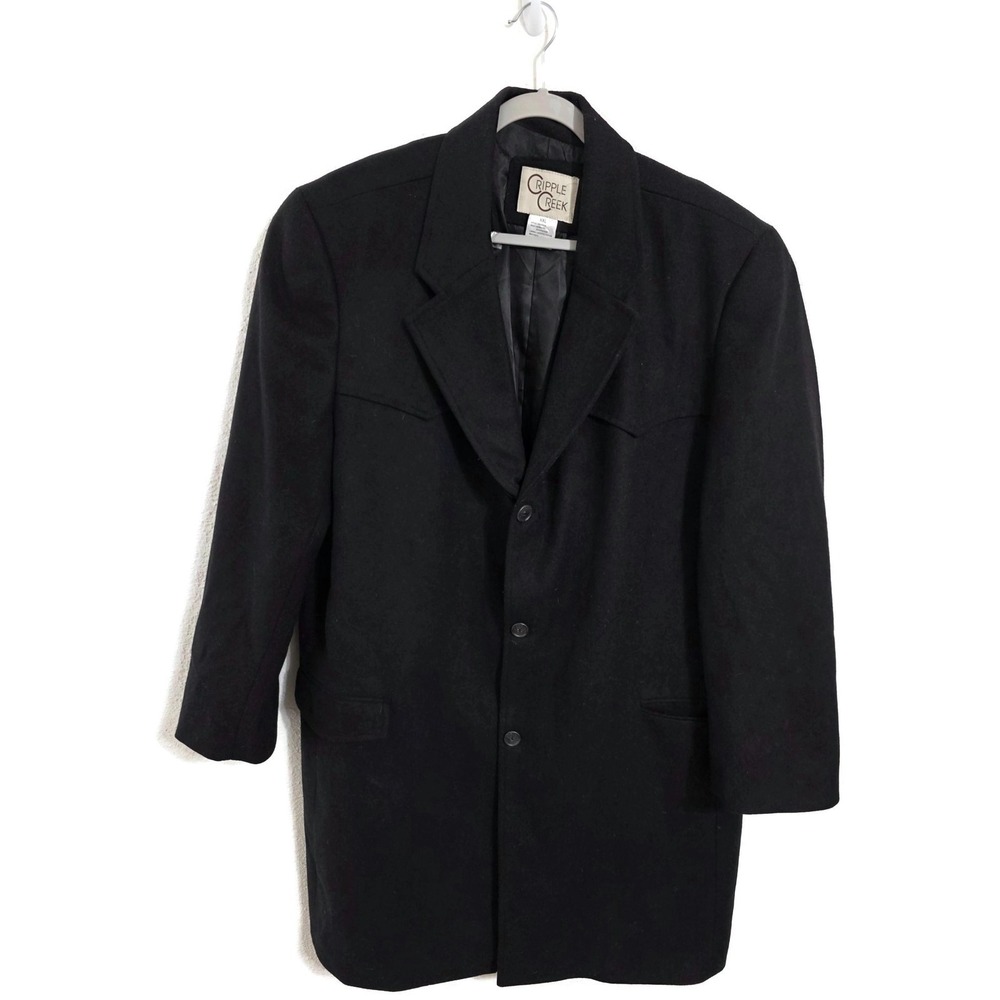 Cripple Creek Coat Mens 2XL Black Wool Western Long Overcoat Lined CR44466